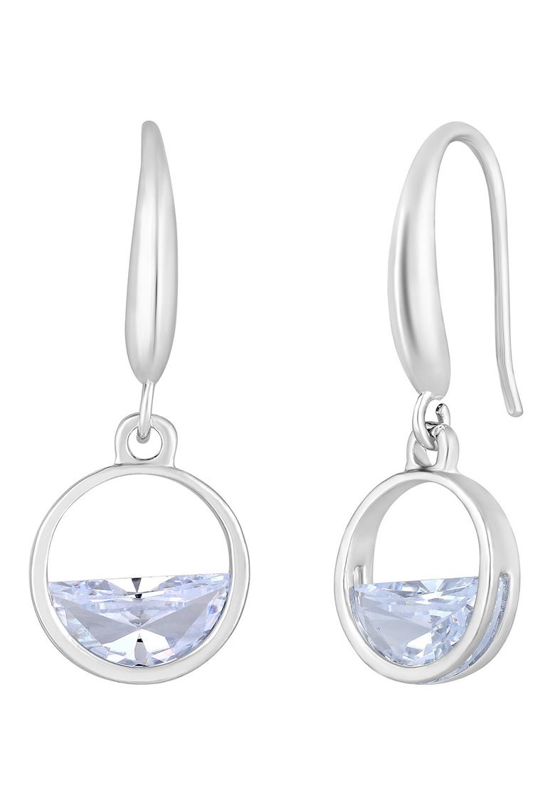 Rhodium Plated Crystal Circular Drop Earrings