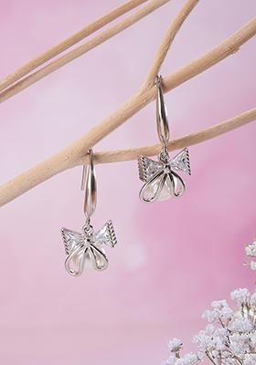 Rhodium Plated White Pearl And Crystal Studded Drop Earrings