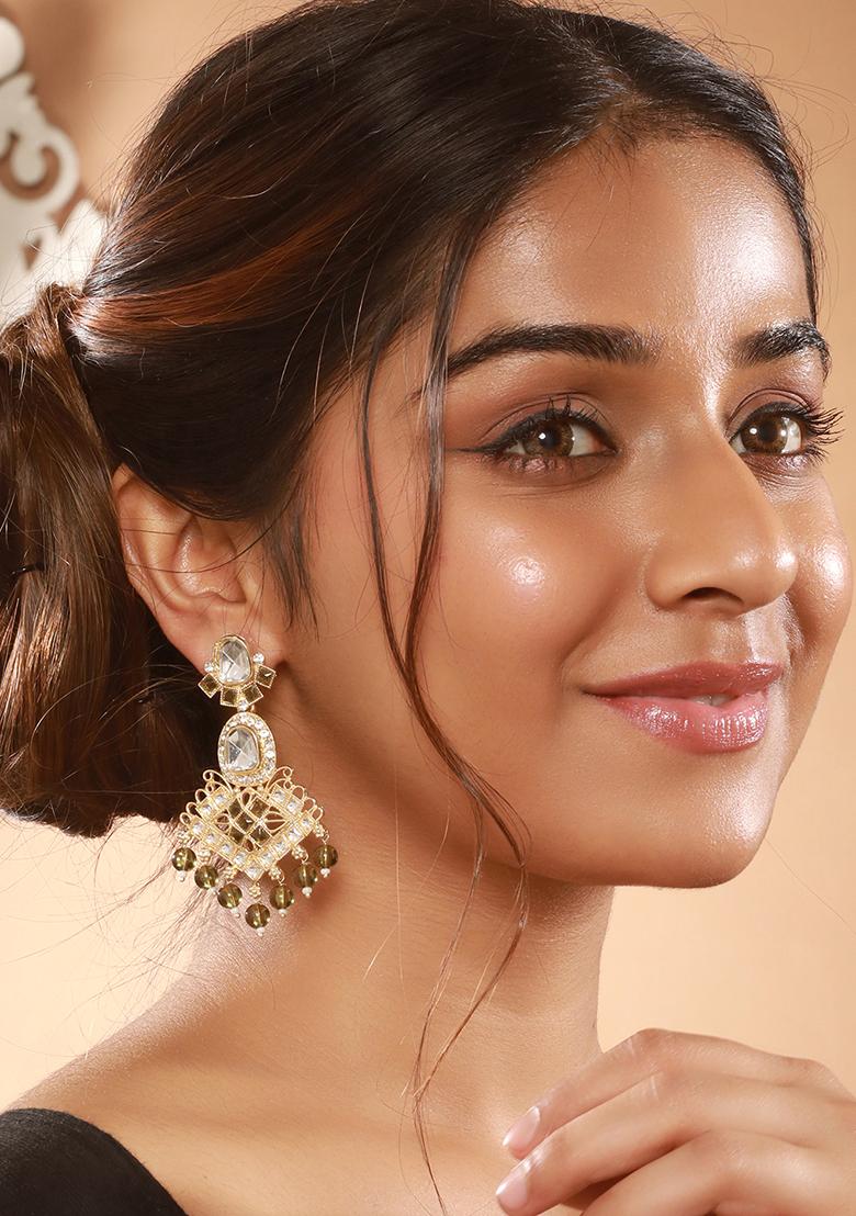 Green Dome Shaped Drop Earrings