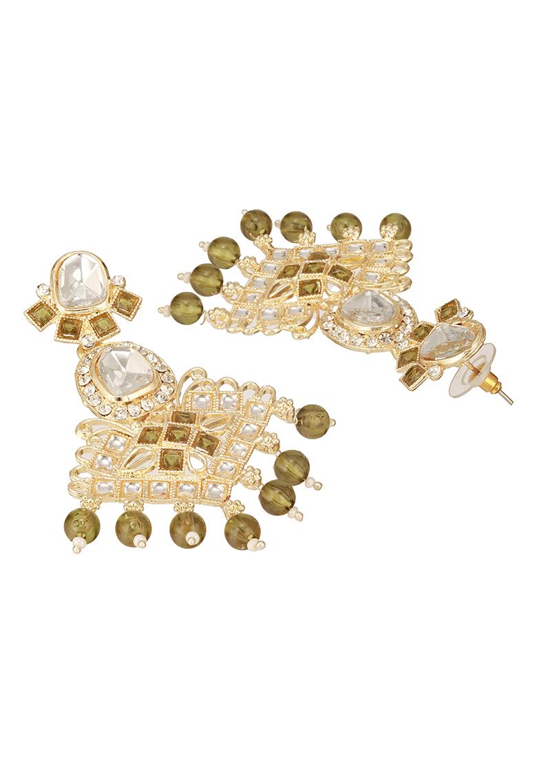 Green Dome Shaped Drop Earrings