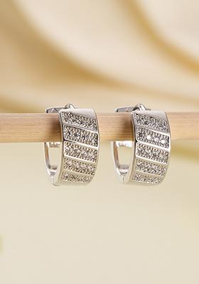 Silver Plated American Diamond Studded Hoop Earrings