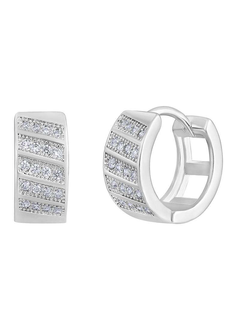 Silver Plated American Diamond Studded Hoop Earrings