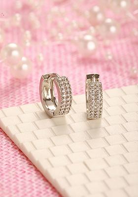 Silver Toned Rhodium Plated Cz Studded Circular Hoop Earrings