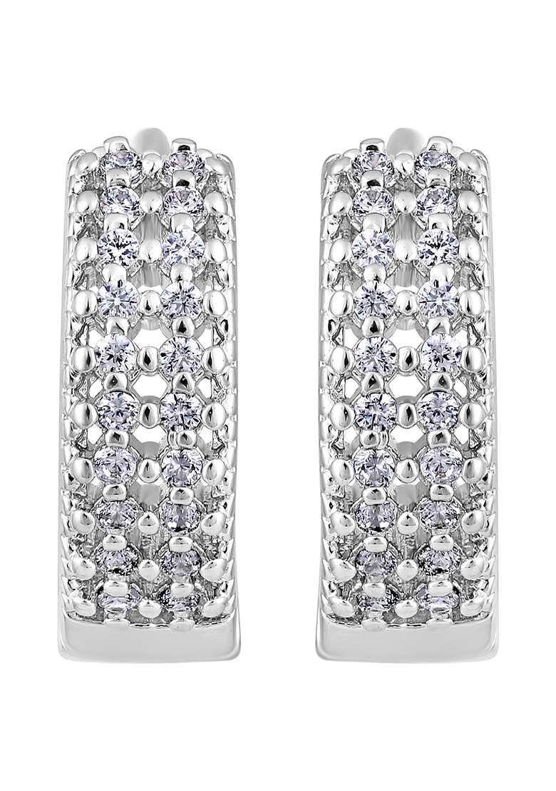 Silver Toned Rhodium Plated Cz Studded Circular Hoop Earrings - Indya