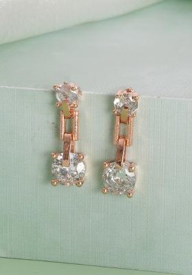 Rose Gold Plated White Circular Crystal Studdded Drop Earrings