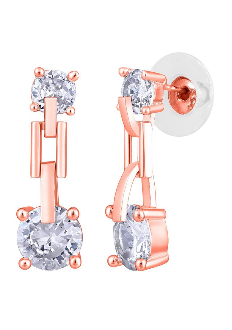 Rose Gold Plated White Circular Crystal Studdded Drop Earrings