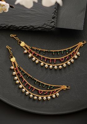 Gold Plated Beaded And Studded Classic Ear Cuff Earrings