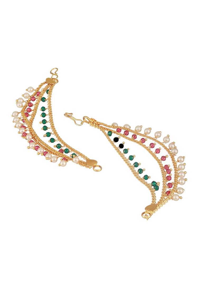 Gold Plated Beaded And Studded Classic Ear Cuff Earrings