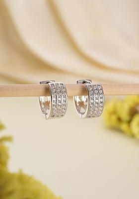 Silver Plated American Diamond Studded Hoop Earrings
