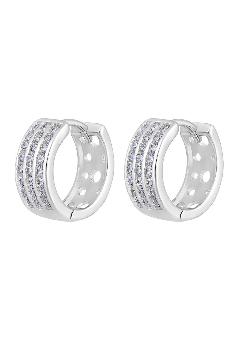 Silver Plated American Diamond Studded Hoop Earrings
