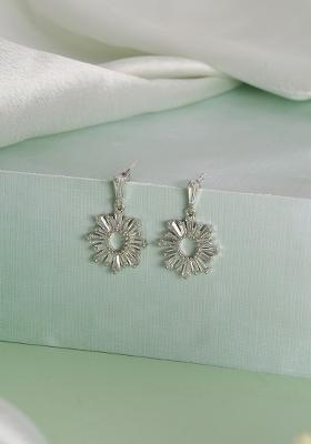 Rhodium Plated And Crytals Studded Circular Drop Earrings