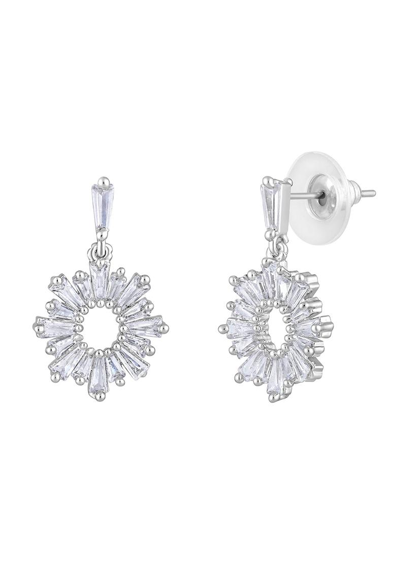 Rhodium Plated And Crytals Studded Circular Drop Earrings
