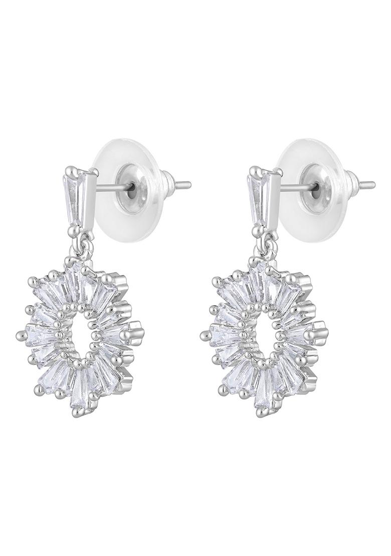 Rhodium Plated And Crytals Studded Circular Drop Earrings