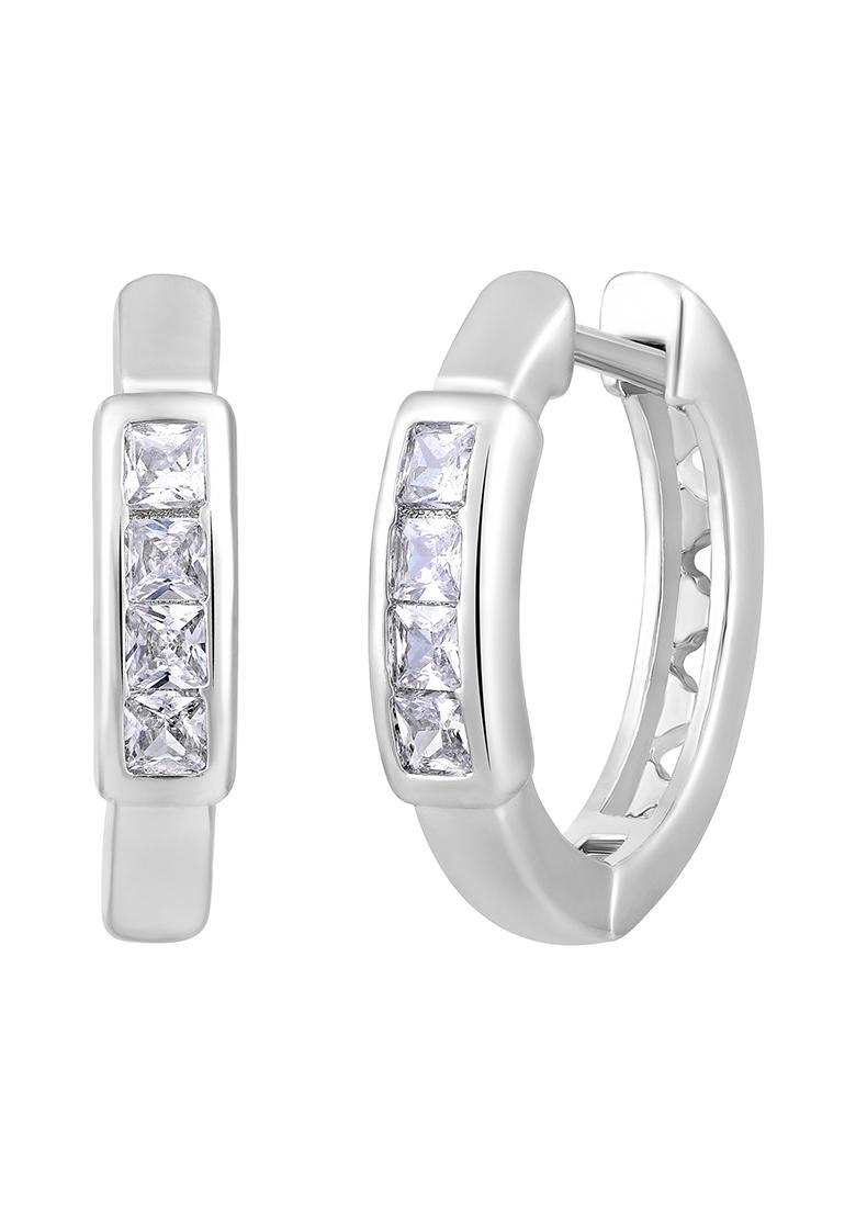 Silver Plated And White Circular Crystals Hoop Earrings