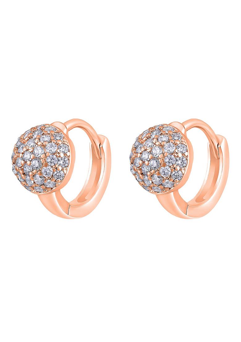 Rose Gold Plated And White Studded Circular Hoop Earrings