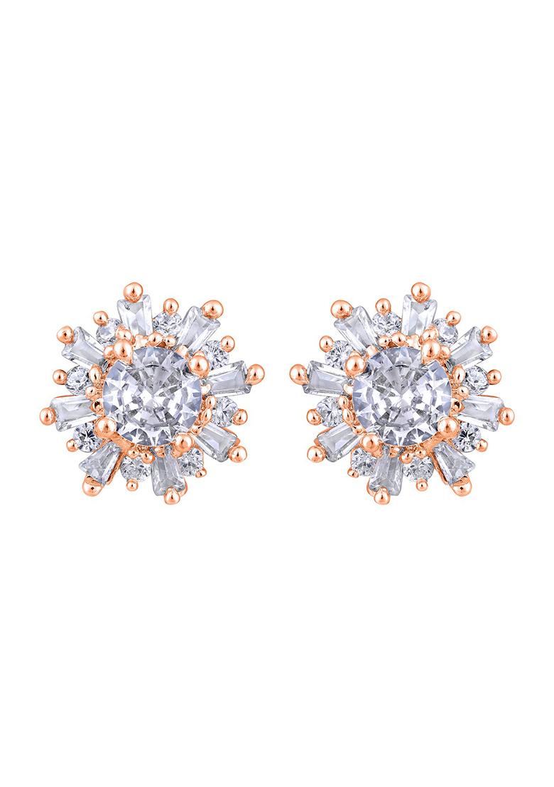 Rose Gold Plated American Diamond Studded Floral Stud Earrings