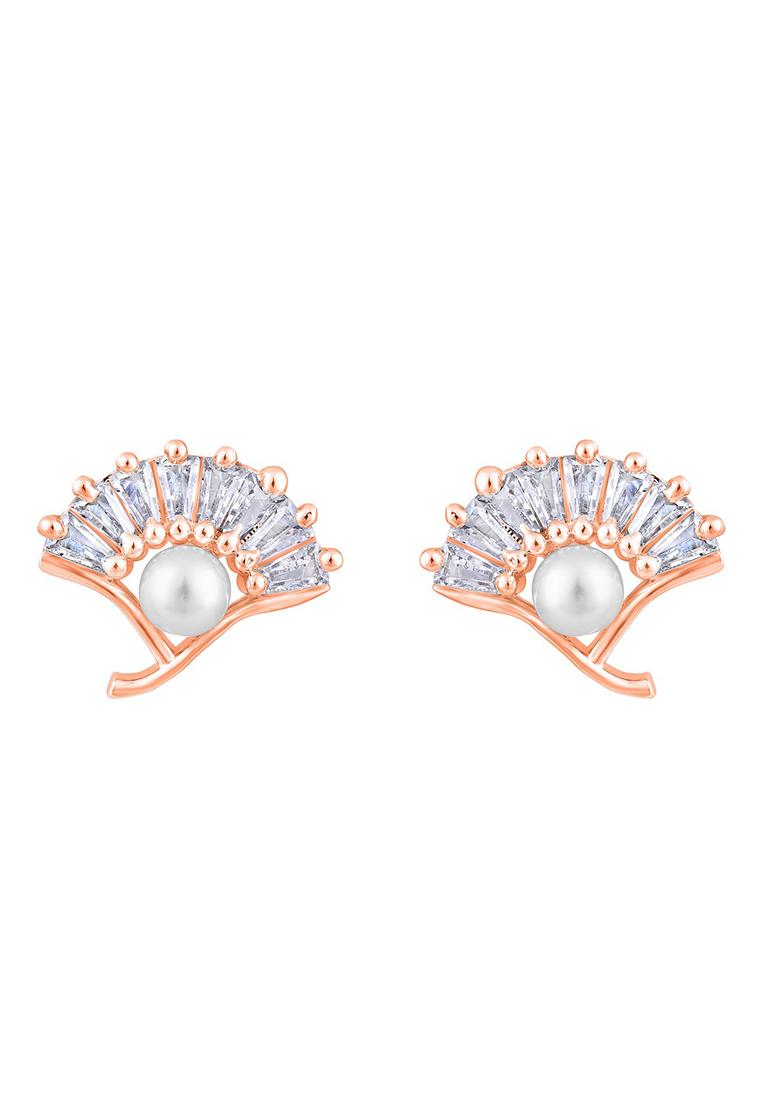 Rose Gold Plated Pearl Studded Floral Stud Earrings