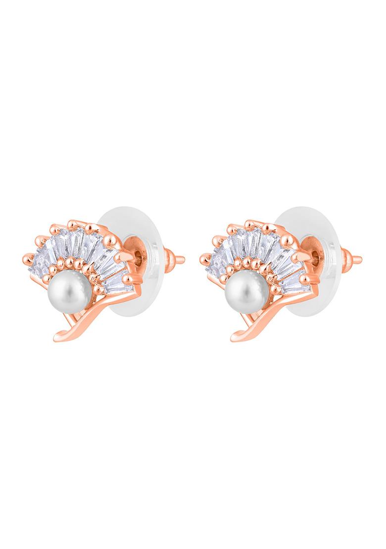 Rose Gold Plated Pearl Studded Floral Stud Earrings