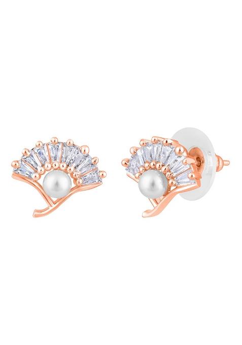 Rose Gold Plated Pearl Studded Floral Stud Earrings