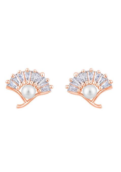 Rose Gold Plated Pearl Studded Floral Stud Earrings
