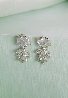 Rhodium Plated White Floral Studs Earrings