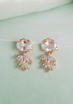 Rose Gold Plated White Floral Studs Earrings
