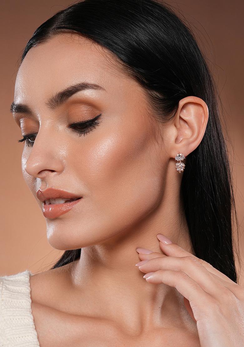 Rose Gold Plated White Floral Studs Earrings