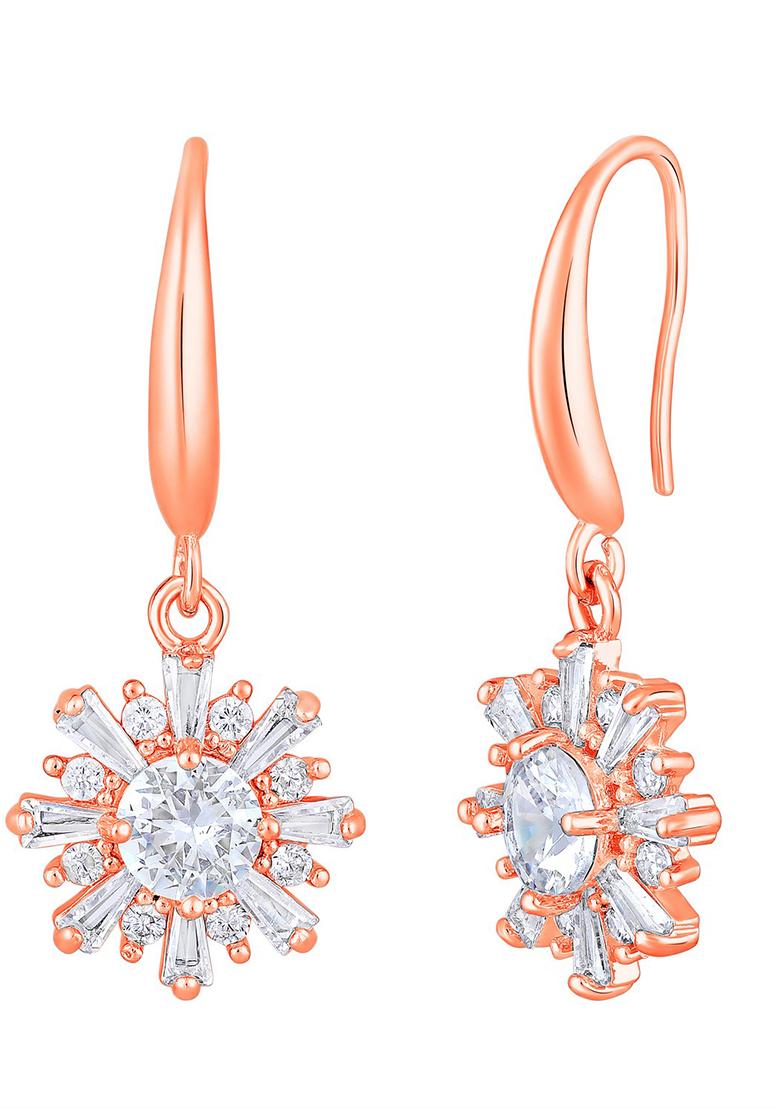 Rose Gold Plated And Ad Studded Floral Drop Earrings