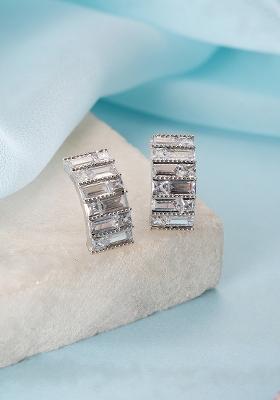 Silver Plated And White Crystals Studs Earrings