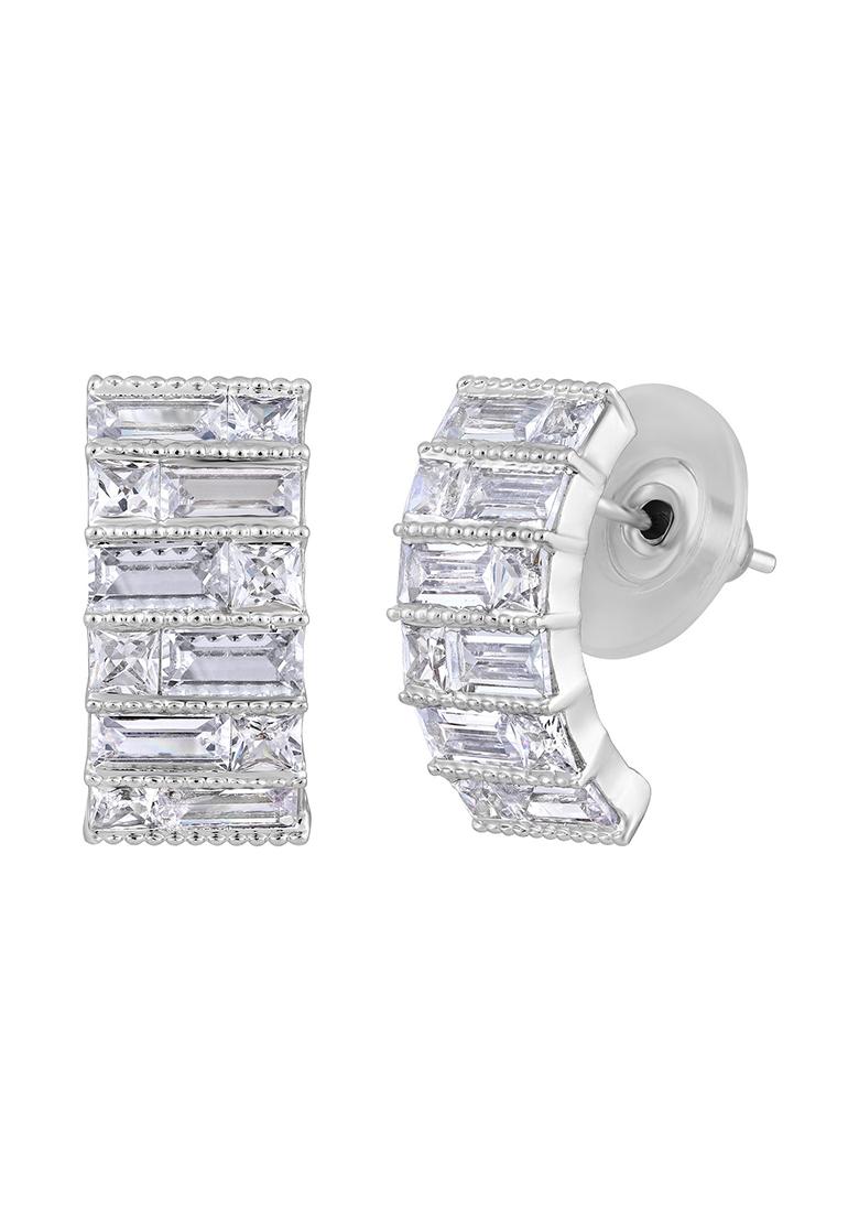 Silver Plated And White Crystals Studs Earrings