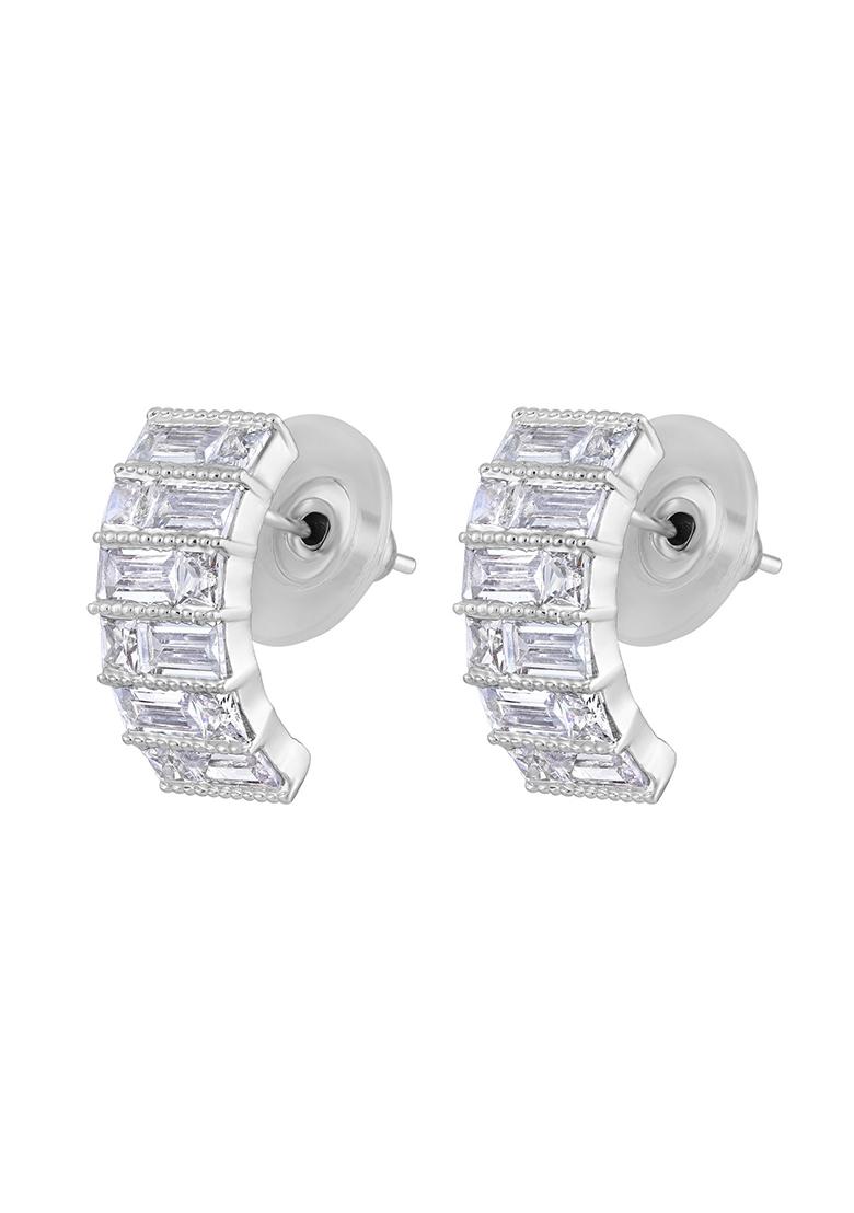 Silver Plated And White Crystals Studs Earrings