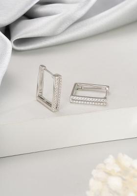 Silver Toned Rhodium Western Style Square Hoop Earrings