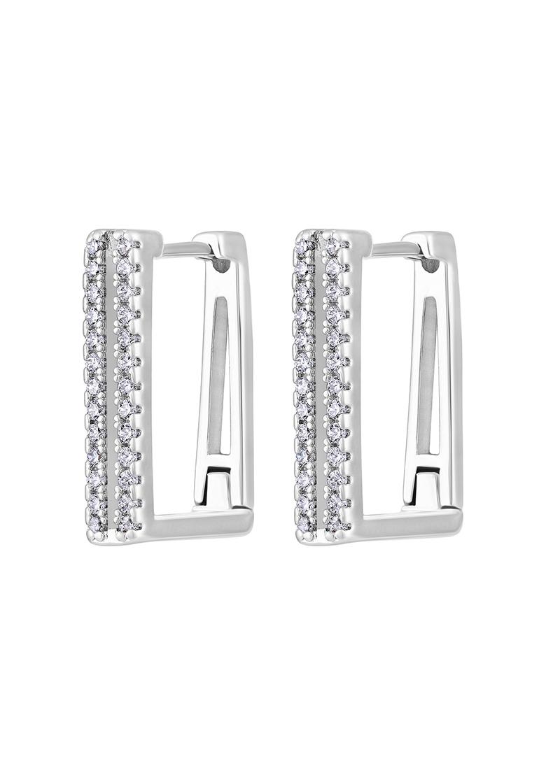 Silver Toned Rhodium Western Style Square Hoop Earrings