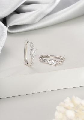 Silver Plated And White Ad Studded Circular Hoop Earrings