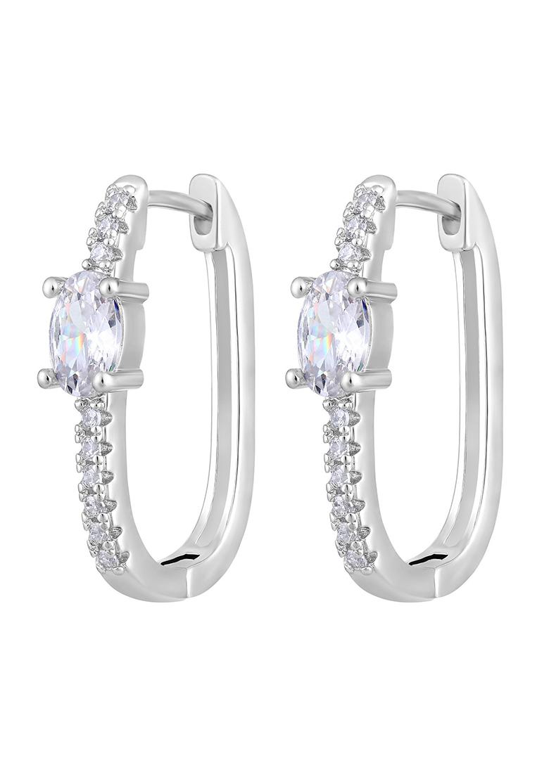 Silver Plated And White Ad Studded Circular Hoop Earrings