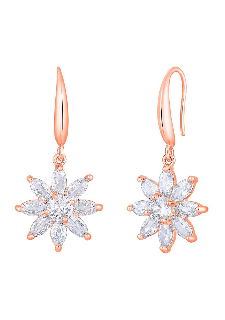 Rose Gold Plated And White Floral Drop Earrings