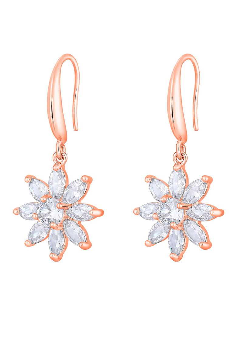 Rose Gold Plated And White Floral Drop Earrings