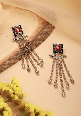 Silver Toned Contemporary Drop Earrings