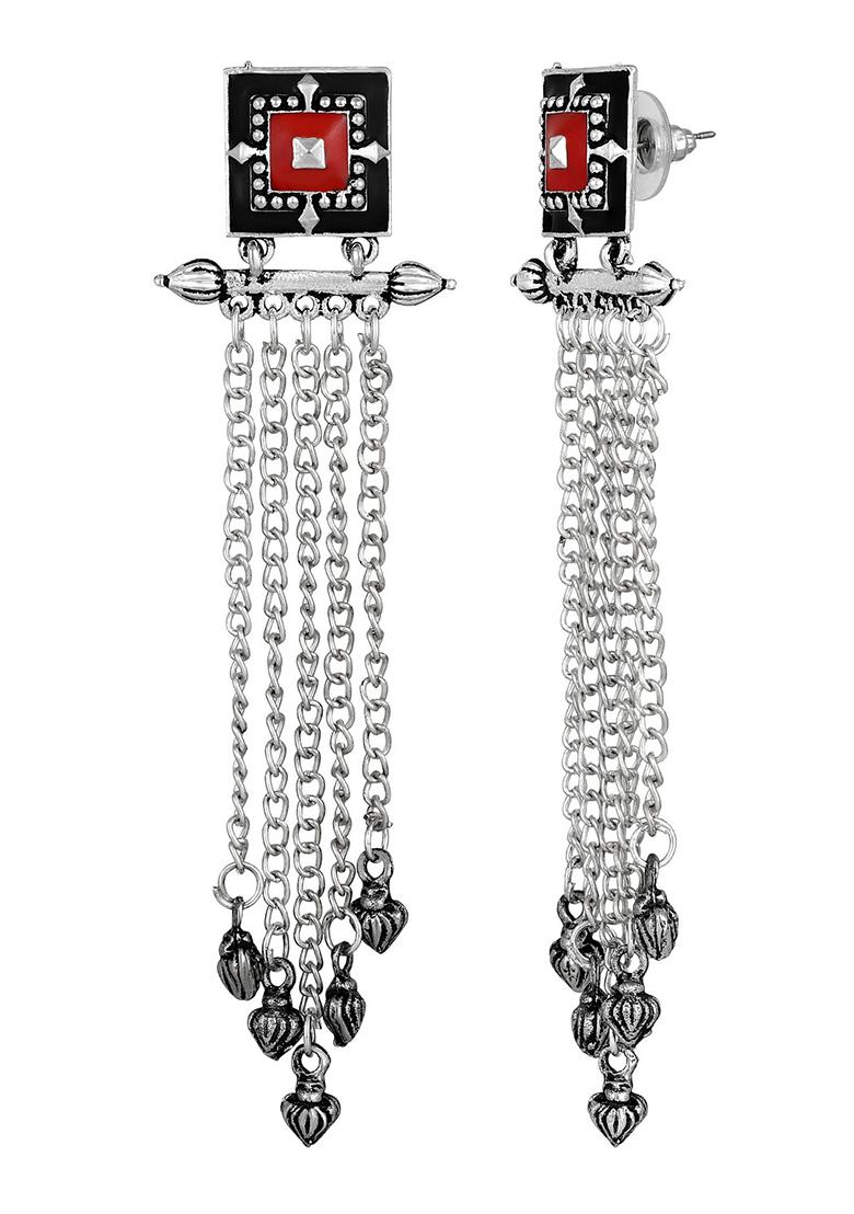 Silver Toned Contemporary Drop Earrings