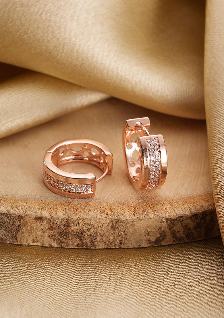 Rose Gold Plated American Diamond Studded Hoop Earrings