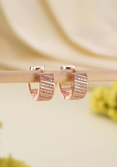 Rose Gold Plated American Diamond Studded Hoop Earrings