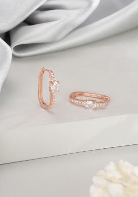 Rose Gold Toned Crystal Studded Circular Hoop Earrings