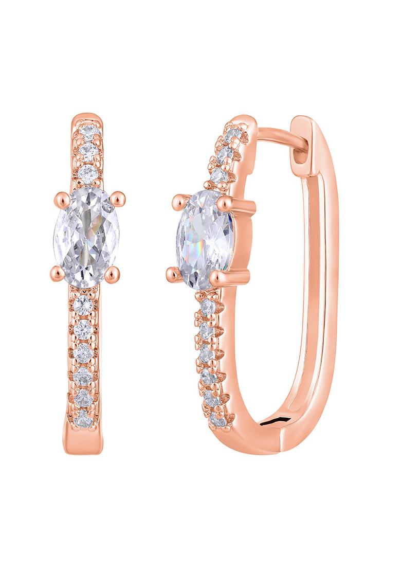 Rose Gold Toned Crystal Studded Circular Hoop Earrings