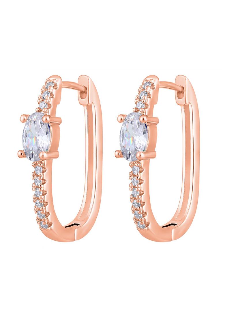 Rose Gold Toned Crystal Studded Circular Hoop Earrings