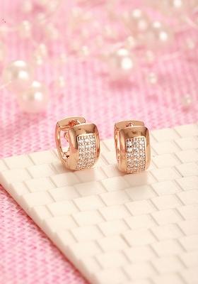 Rose Gold Toned Crystal Studded Circular Hoop Earrings