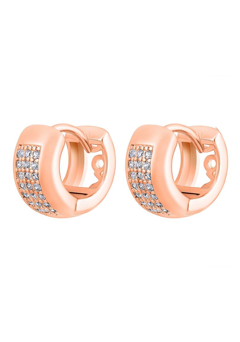 Rose Gold Toned Crystal Studded Circular Hoop Earrings