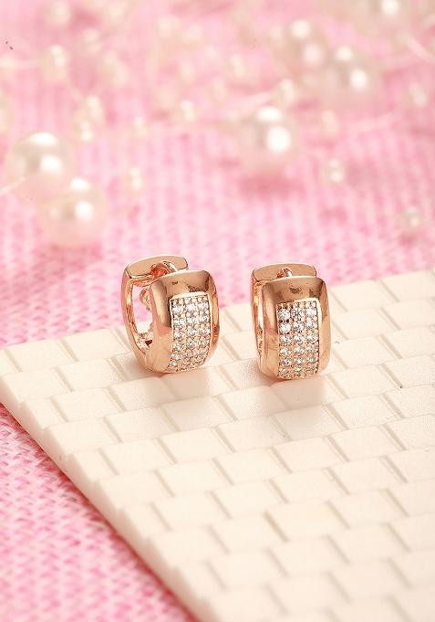 Rose Gold Toned Crystal Studded Circular Hoop Earrings