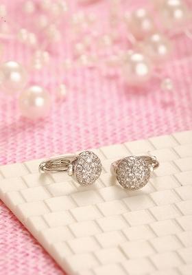 Rhodium Plated Ad Studded Contemporary Half Hoop Earrings