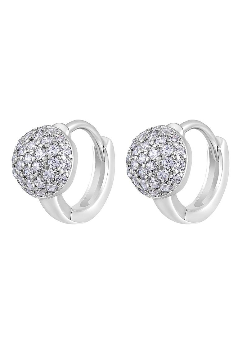 Rhodium Plated Ad Studded Contemporary Half Hoop Earrings