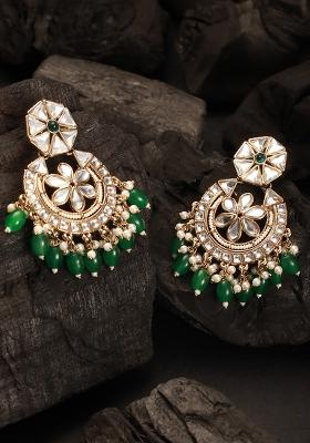 Green Crescent Shaped Chandbalis Earrings